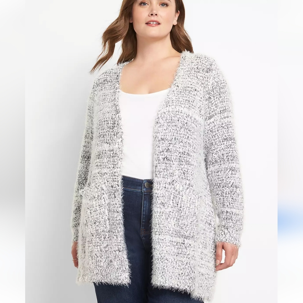 Lane Bryant 18W-20W Gray Marled Knit Open Cardigan Sweater Striped AJ-1974
